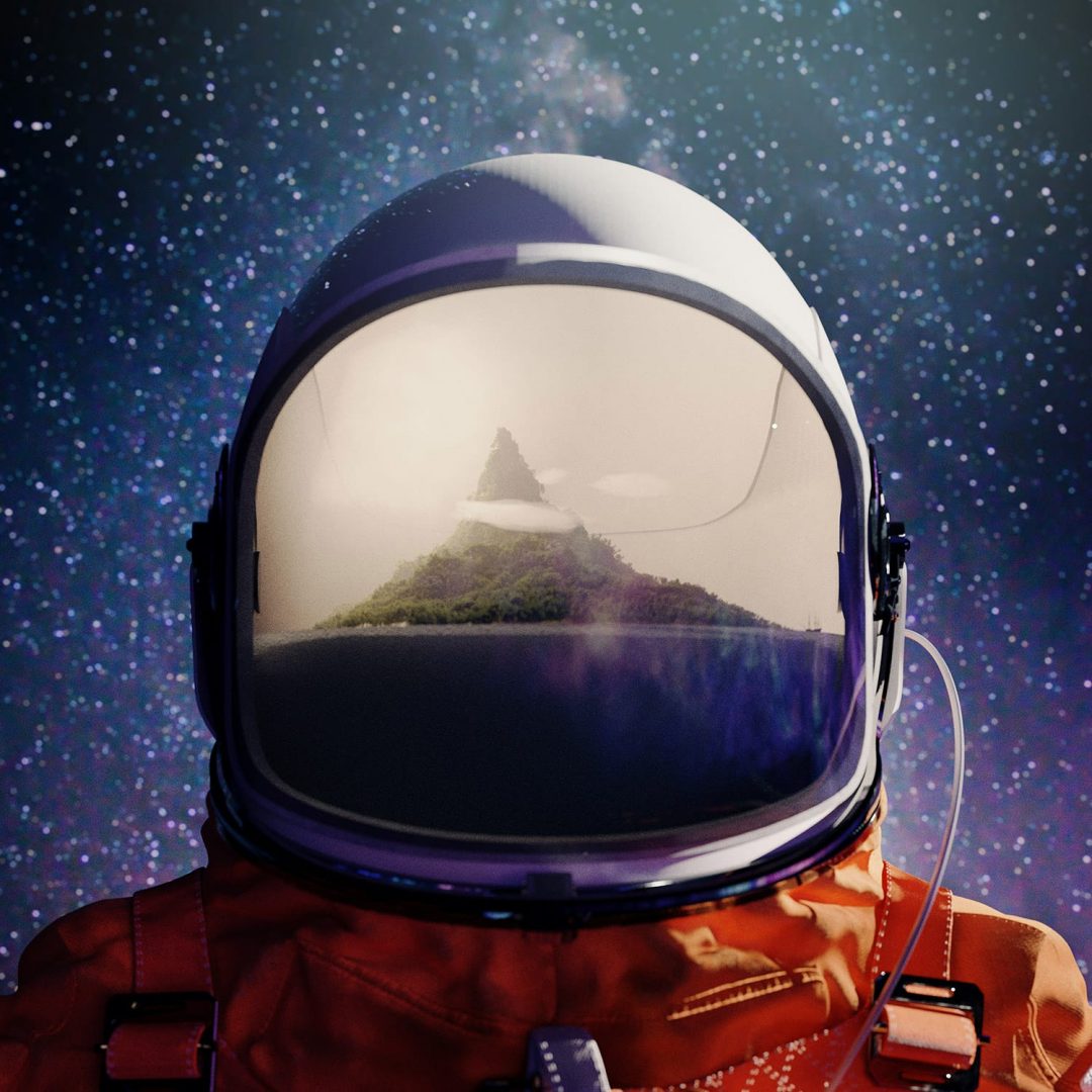Conten spiegelt sich in Astronauten Helm Visier